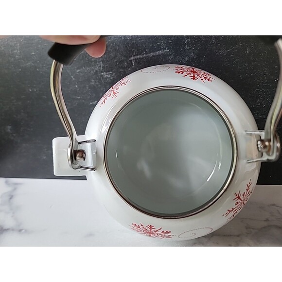 Red Snowflake White Tea Kettle - Picture 7 of 10
